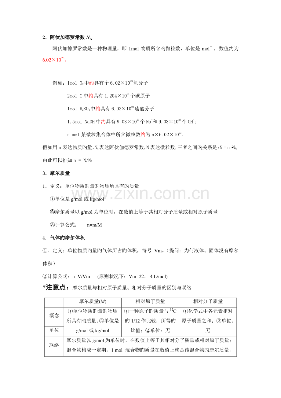 2023年高一化学物质的量知识点归纳总结.doc_第2页