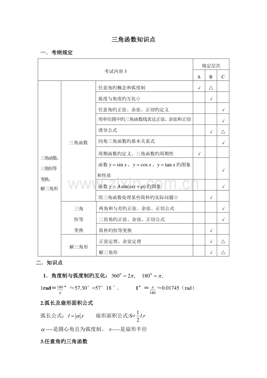 2023年高中文科数学三角函数知识点总结.doc_第1页