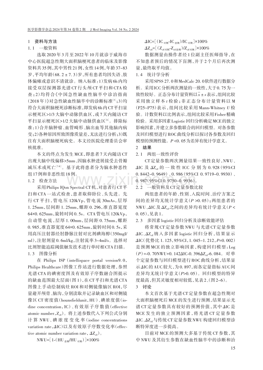 光谱CT在超急性期预测大面积脑梗死患者恶性脑水肿发生的价值.pdf_第2页