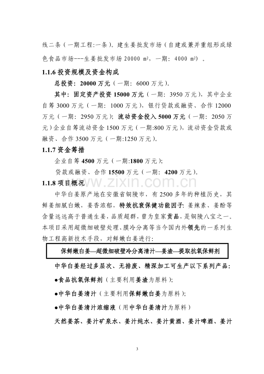 20000吨优质中华白姜系列产品项目一期工程项目可行性研究报告.doc_第3页