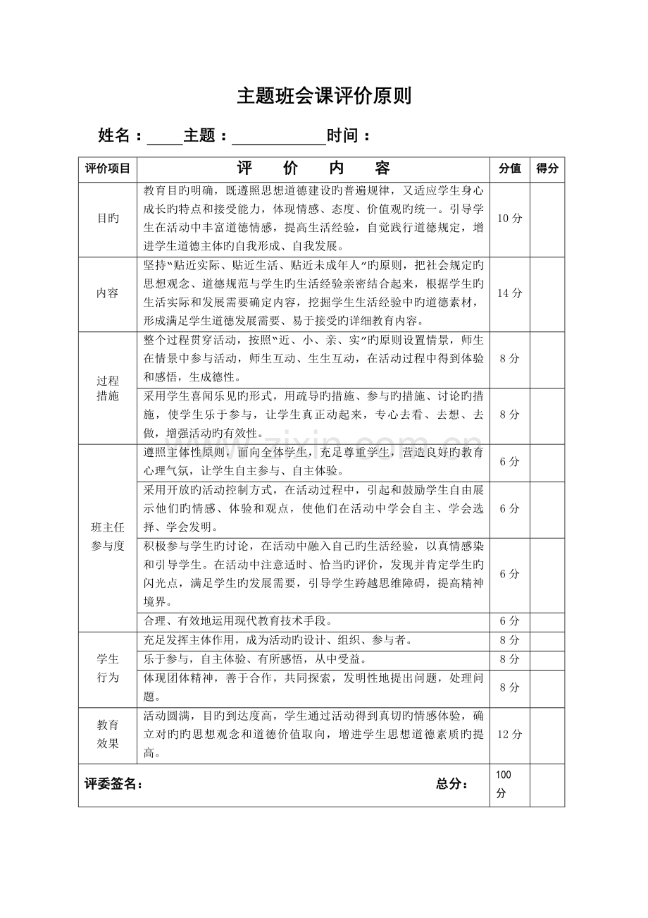 主题班会课评价标准.doc_第1页