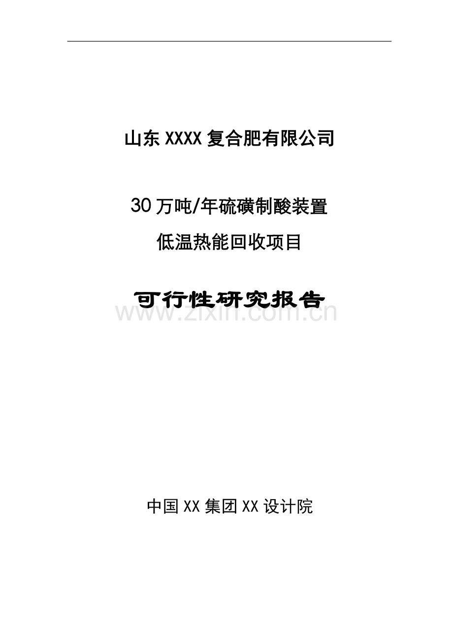 30万吨年硫磺制酸装置低温热能回收项目可行性研究报告.doc_第1页