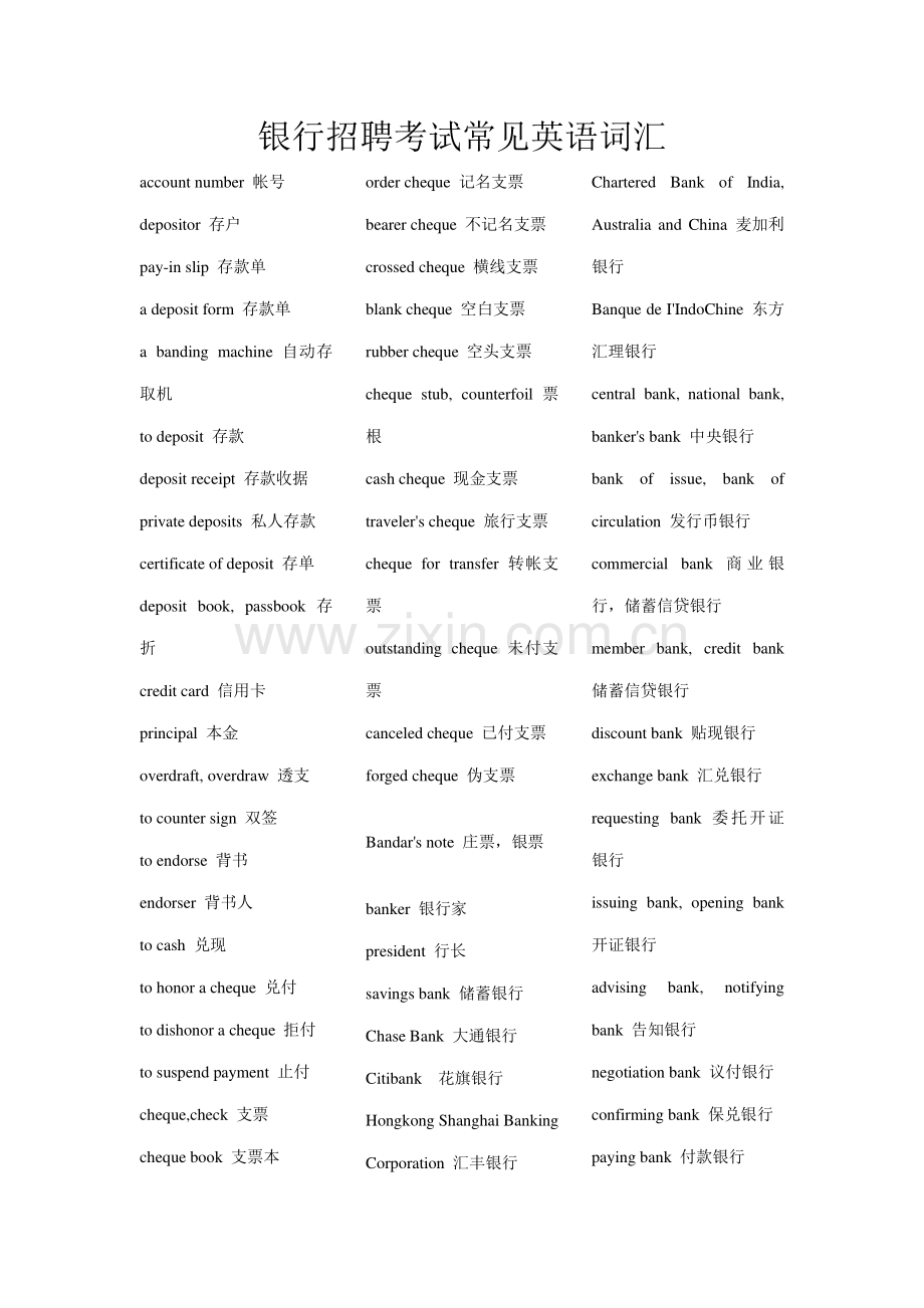 2023年银行招聘考试常见英语词汇.doc_第1页