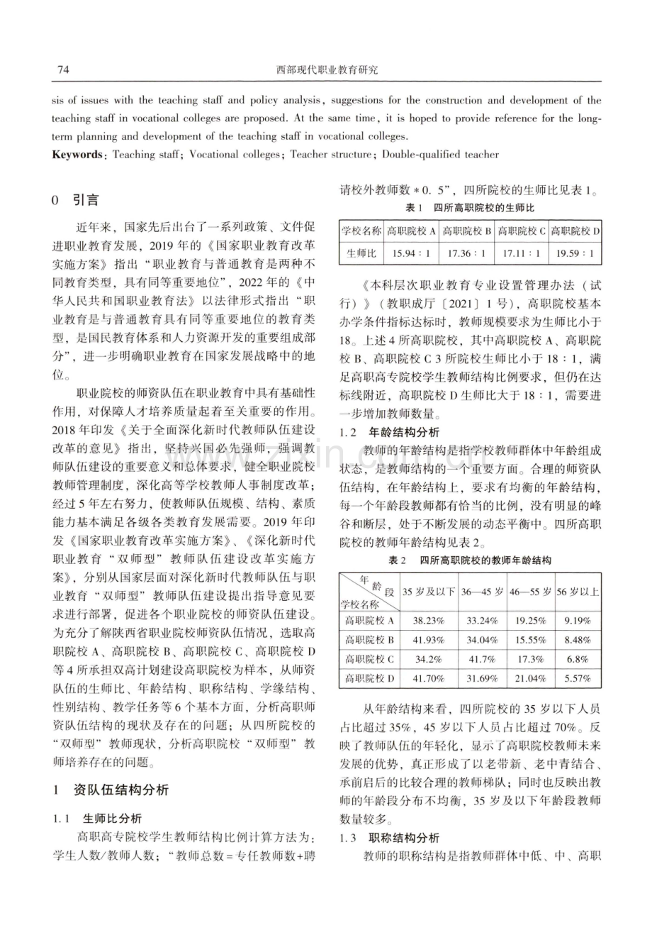 高职院校师资队伍分析与建议——以陕西省四所高职为例.pdf_第2页