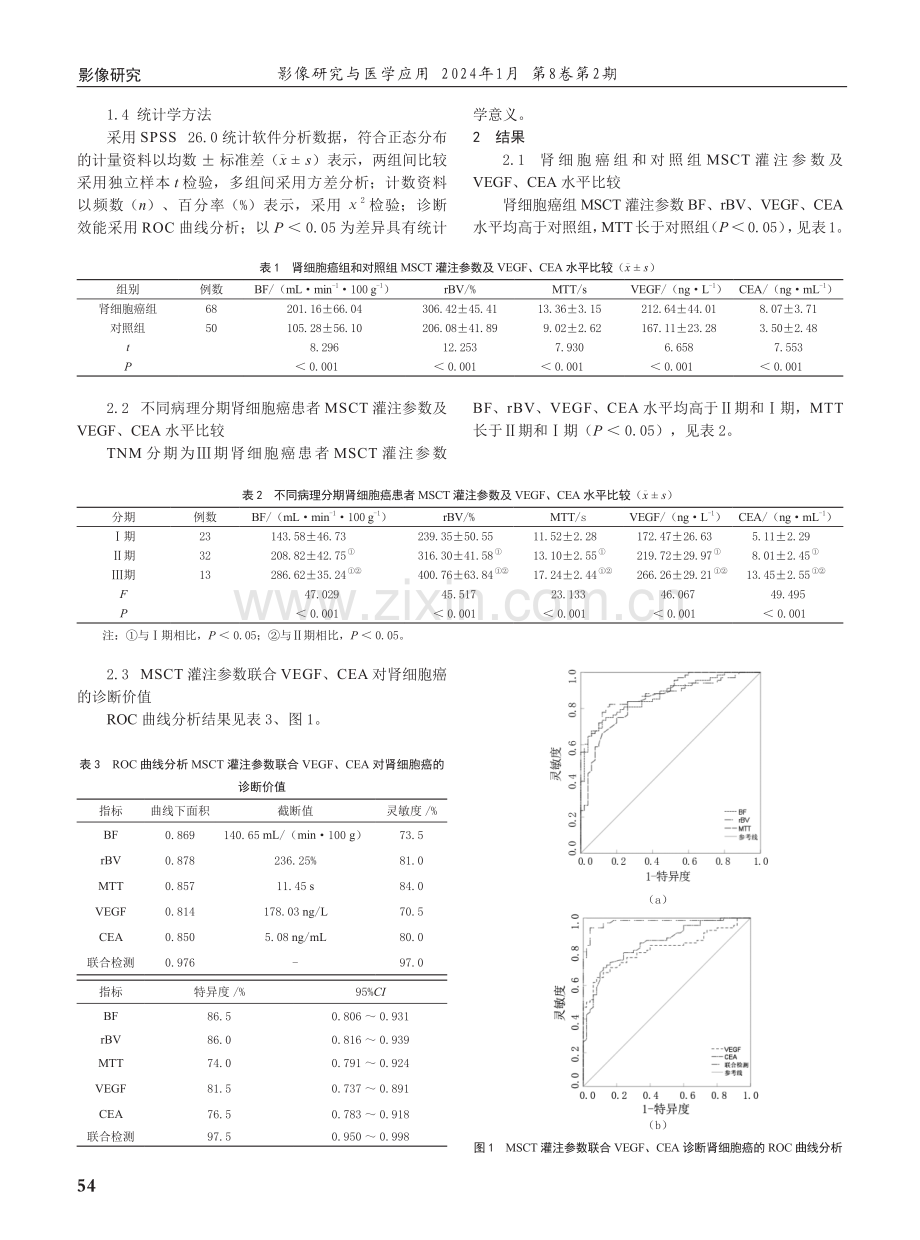 多层螺旋CT灌注参数联合VEGF、CEA对肾细胞癌诊断价值分析.pdf_第2页