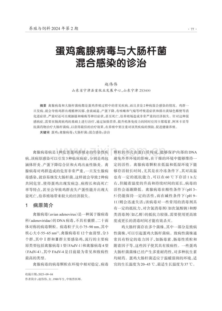 蛋鸡禽腺病毒与大肠杆菌混合感染的诊治.pdf_第1页