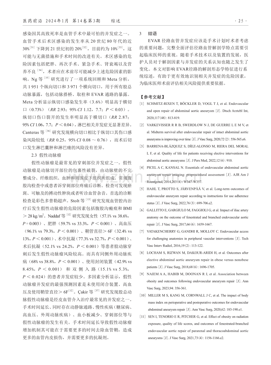 腹主动脉瘤腔内治疗术径路血管解剖学特征及并发症的研究进展.pdf_第3页