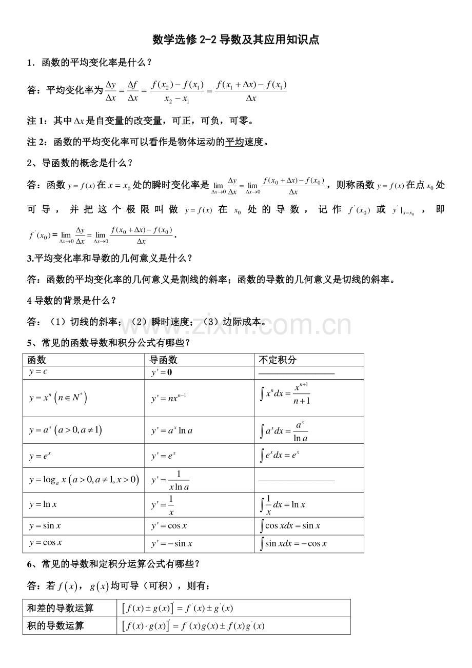 2023年高中数学人教版选修知识点总结.doc_第1页