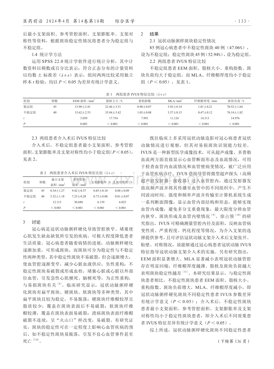 冠状动脉粥样硬化斑块不同稳定性患者血管内超声特征分析.pdf_第2页