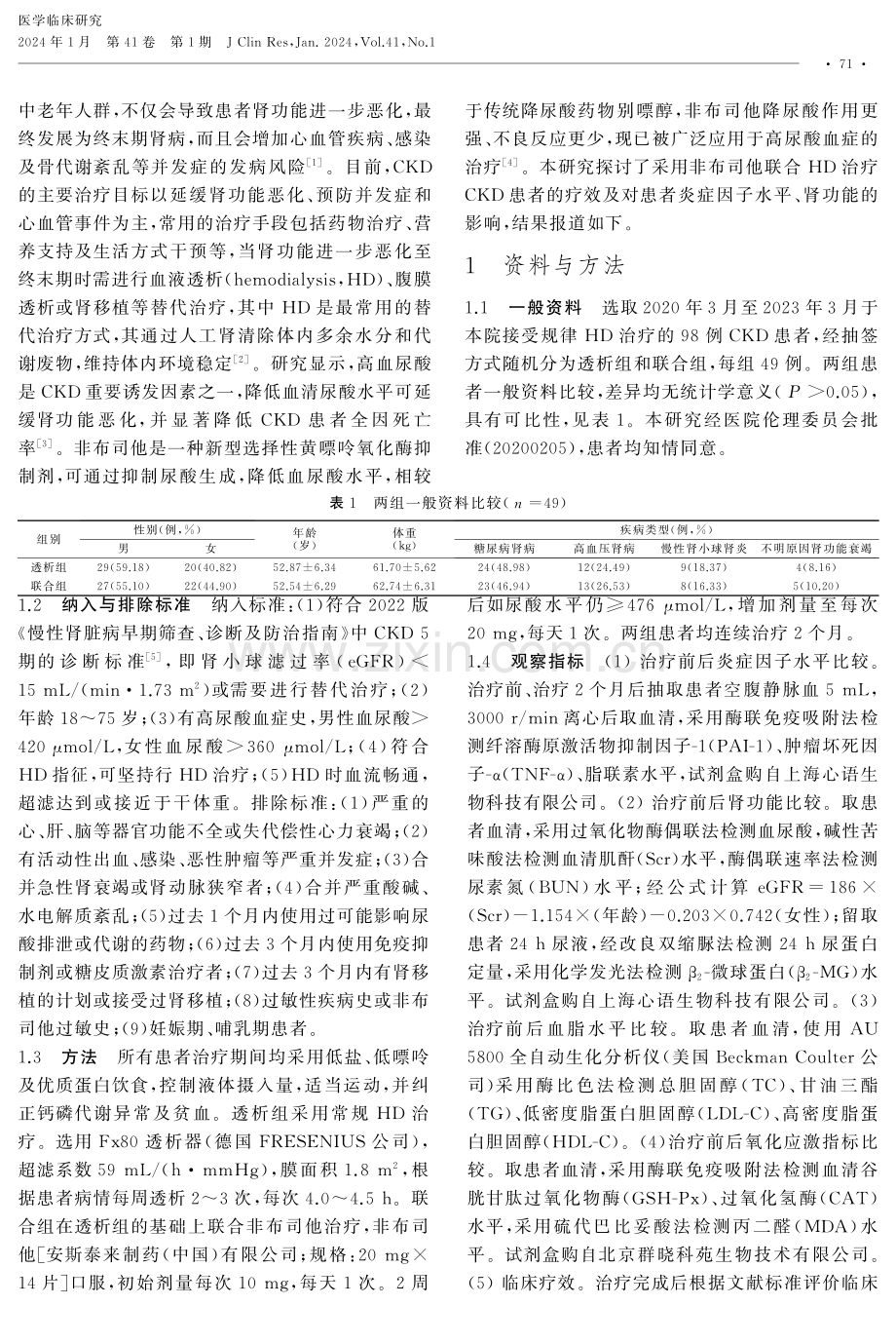 非布司他联合血液透析治疗慢性肾脏病的疗效及对患者炎症因子水平、肾功能的影响.pdf_第2页