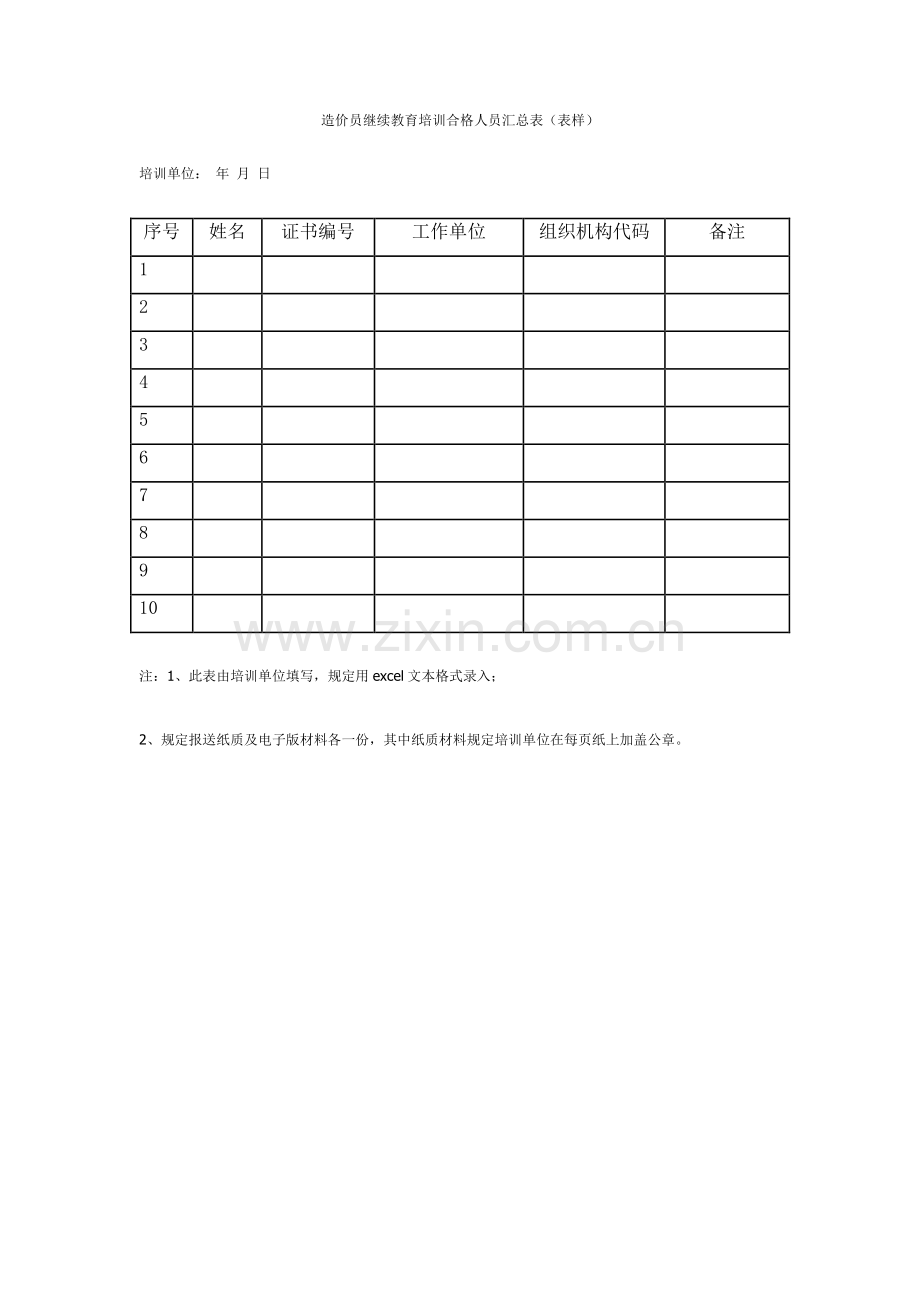 2023年造价员继续教育培训合格人员汇总表表样.doc_第1页