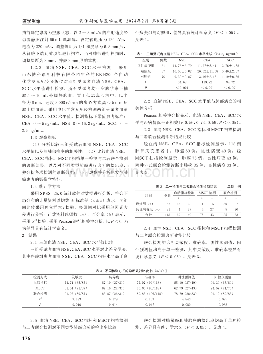 多层螺旋CT联合NSE、CEA、SCC指标对肺癌的诊断价值研究.pdf_第2页