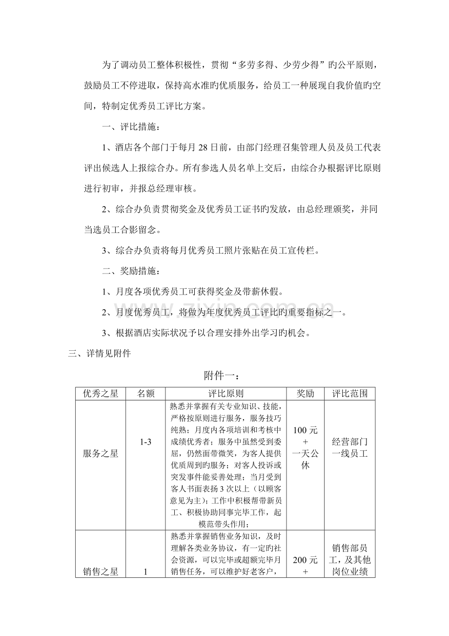 五星级酒店优秀员工评比方案.doc_第1页