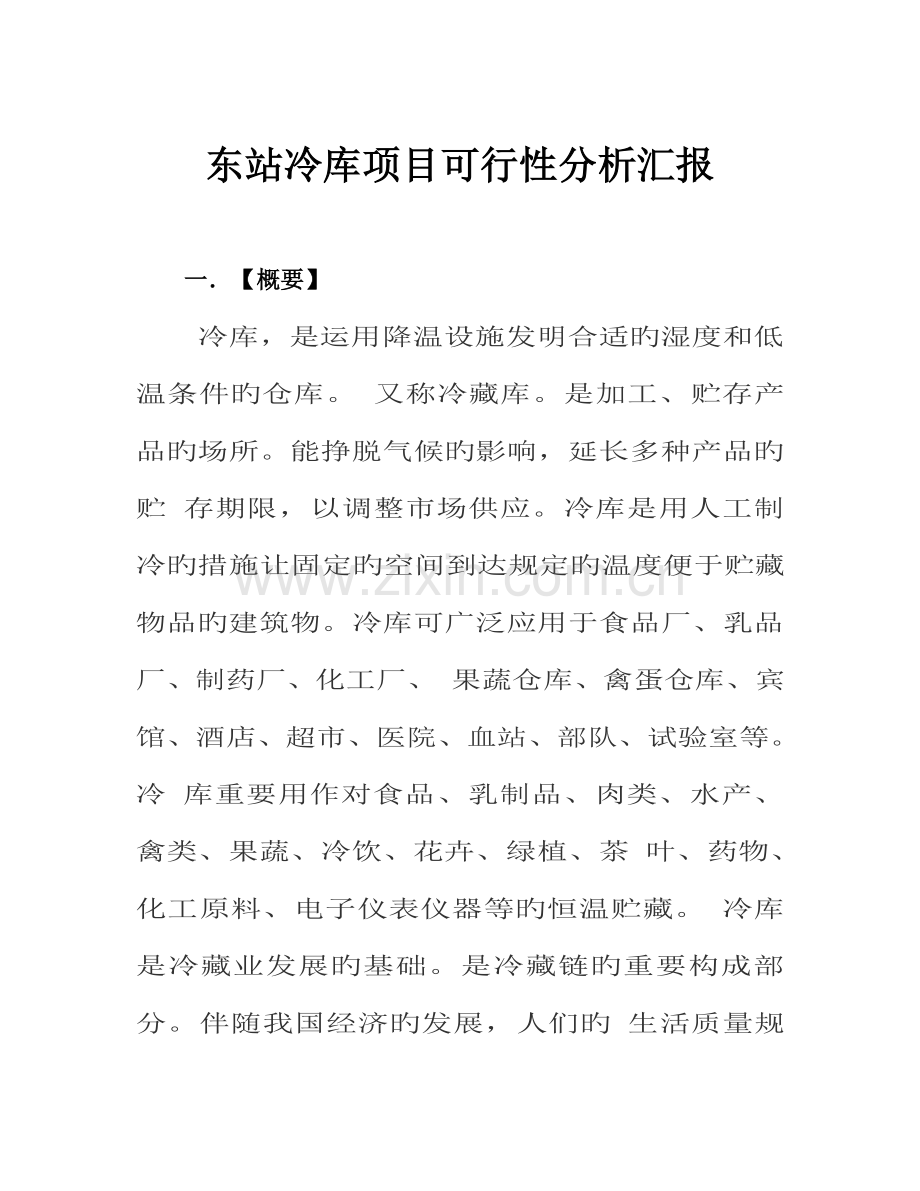 东站冷库项目可行初步分析报告.doc_第1页