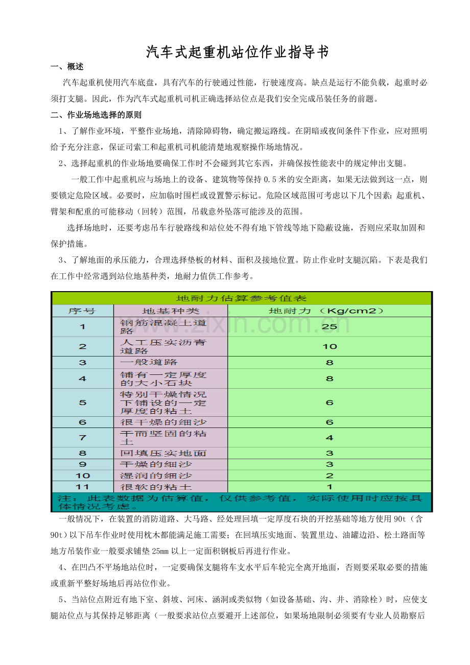 汽车式起重机站位作业指导书.doc_第1页