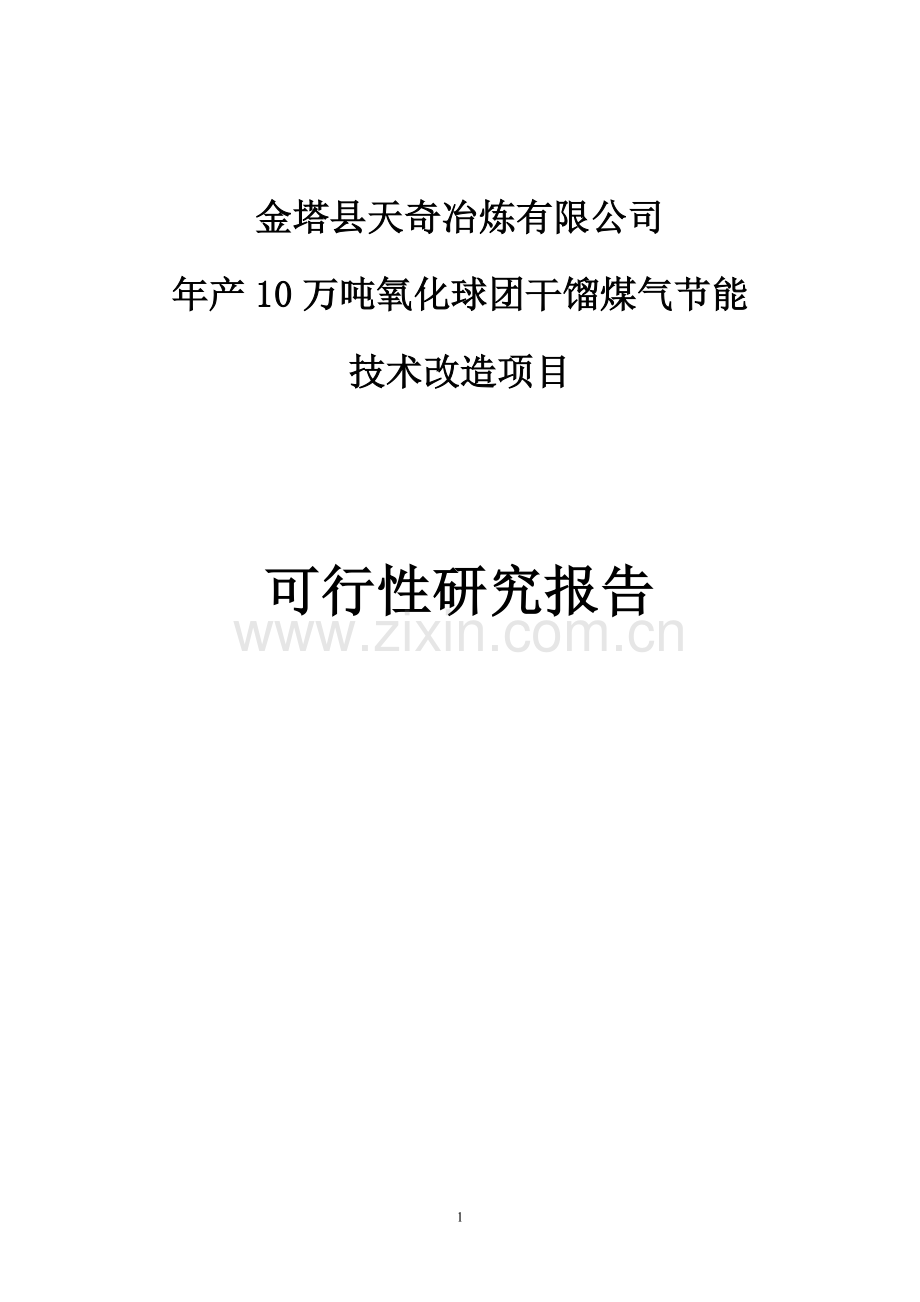 年产10万吨氧化球团干馏煤气节能技术改造项目可行性研究报告修改.doc_第1页