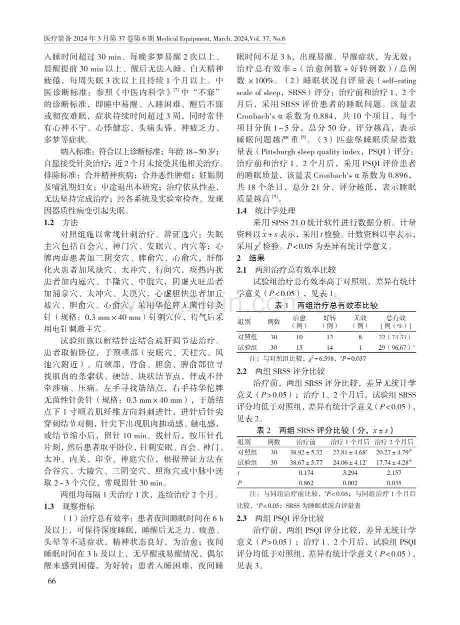 解结针法结合疏肝调神法治疗失眠患者的临床效果.pdf_第2页