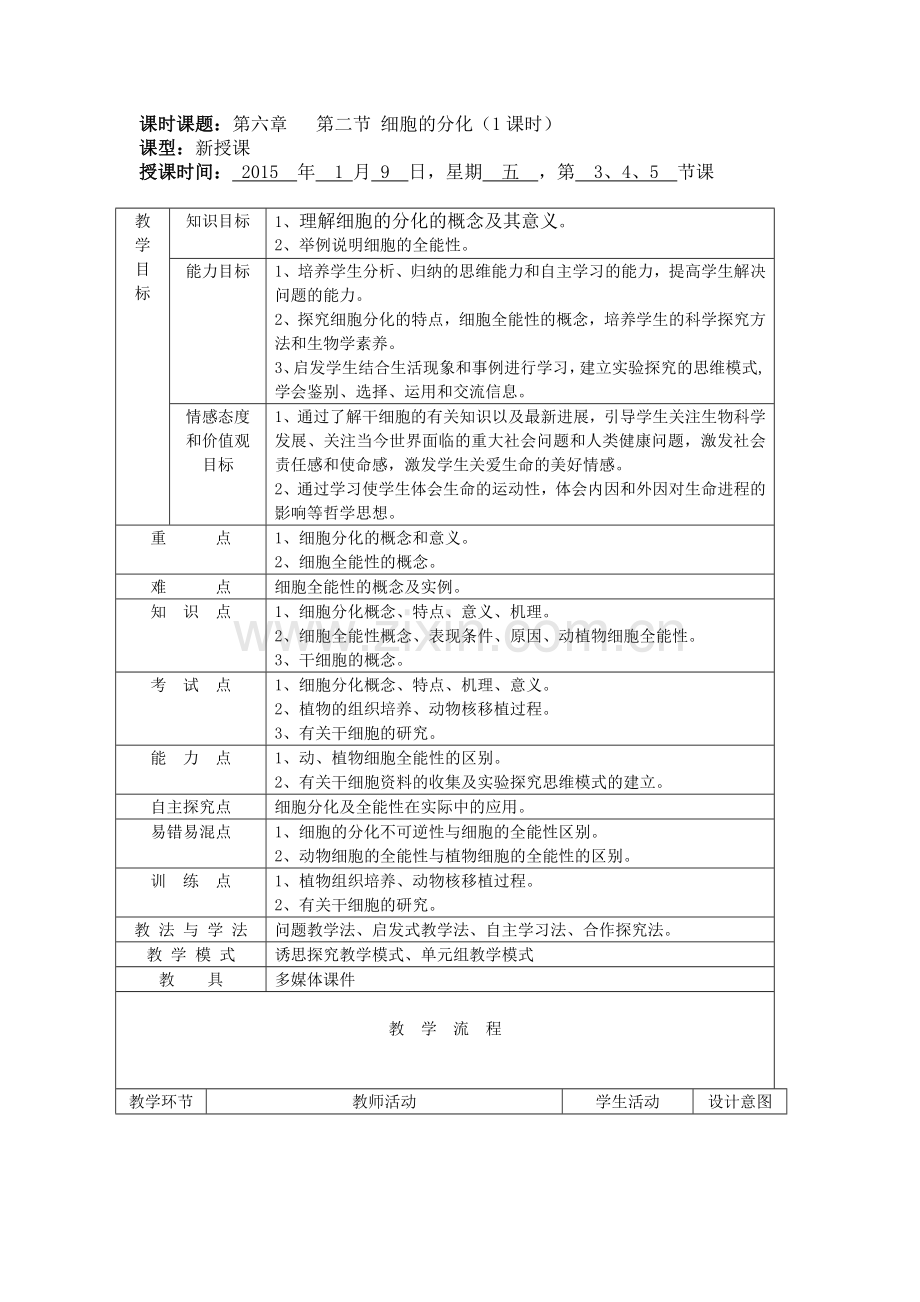 枣庄优秀教案一等奖--细胞的分化.doc_第1页