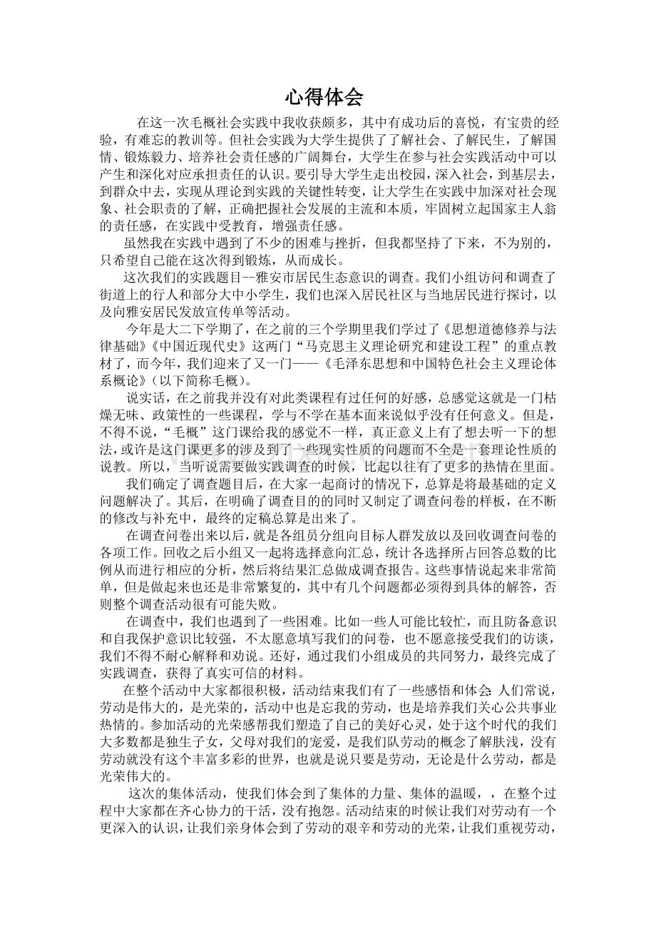 毛概社会实践心得.doc_第1页