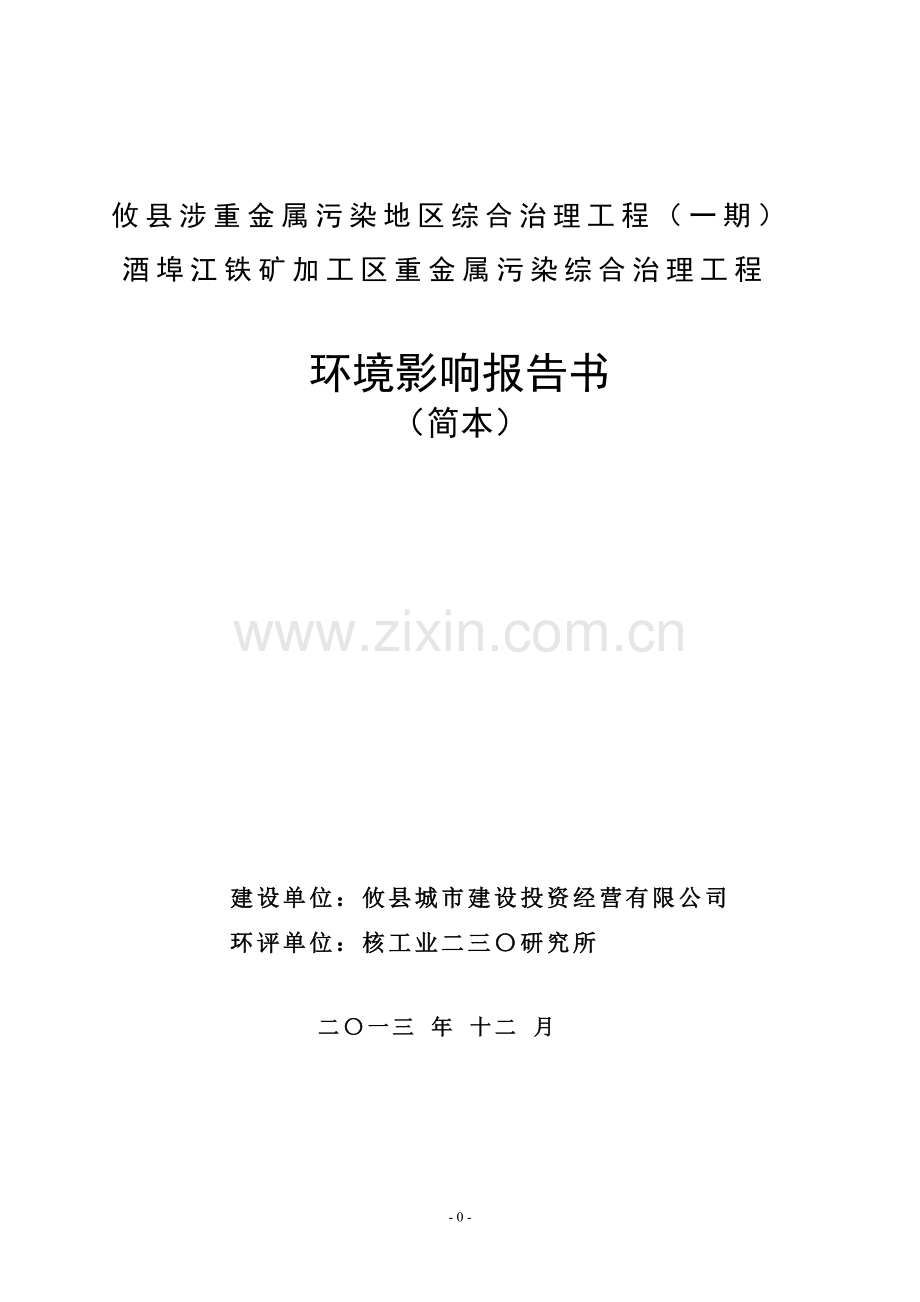 攸县酒埠江铁矿加工区重金属污染综合治理工程建设环境评估报告书.doc_第1页