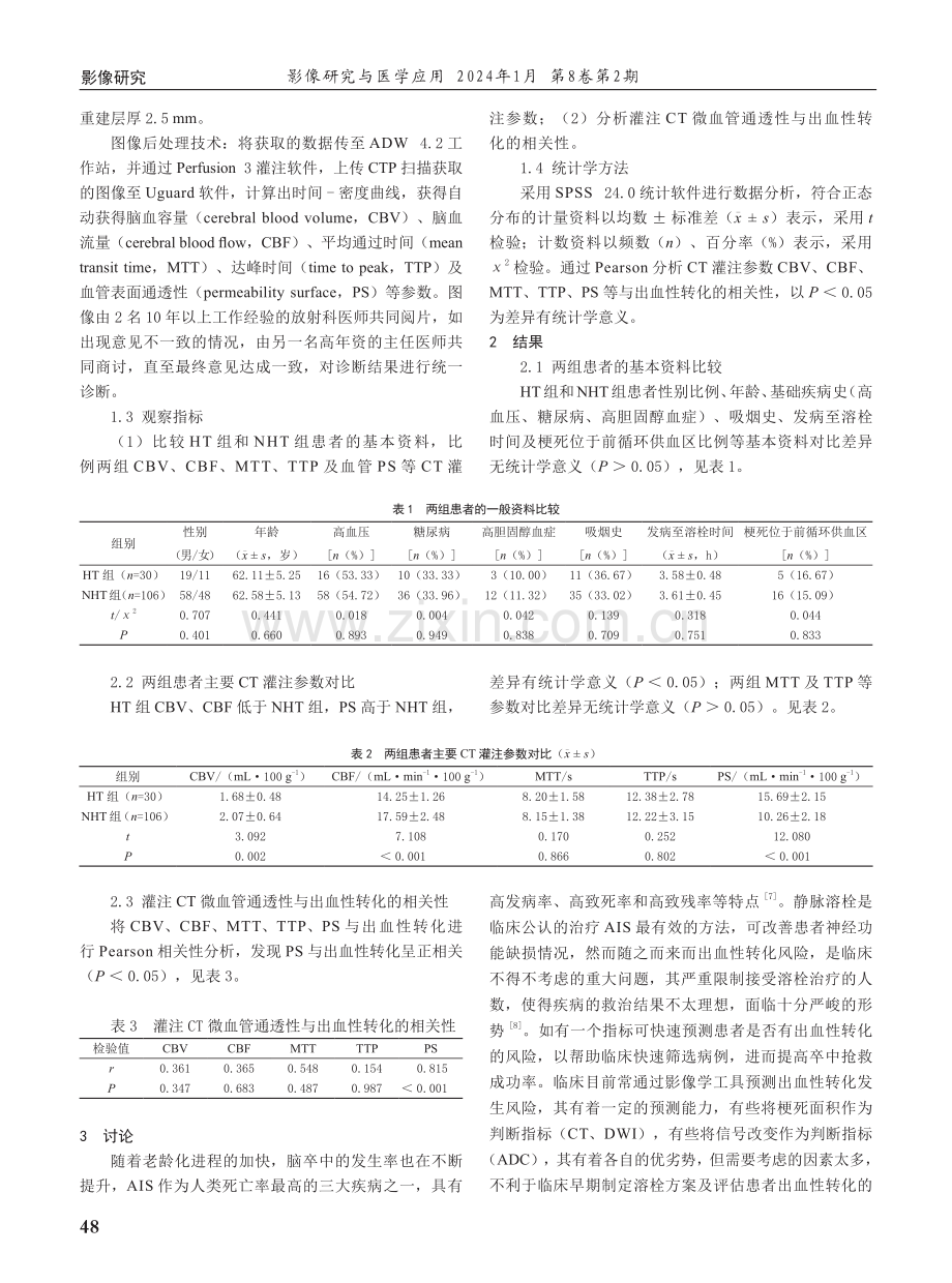 急性缺血性脑卒中病人溶栓后出血性转化发生情况及其与灌注CT微血管通透性的关系.pdf_第2页