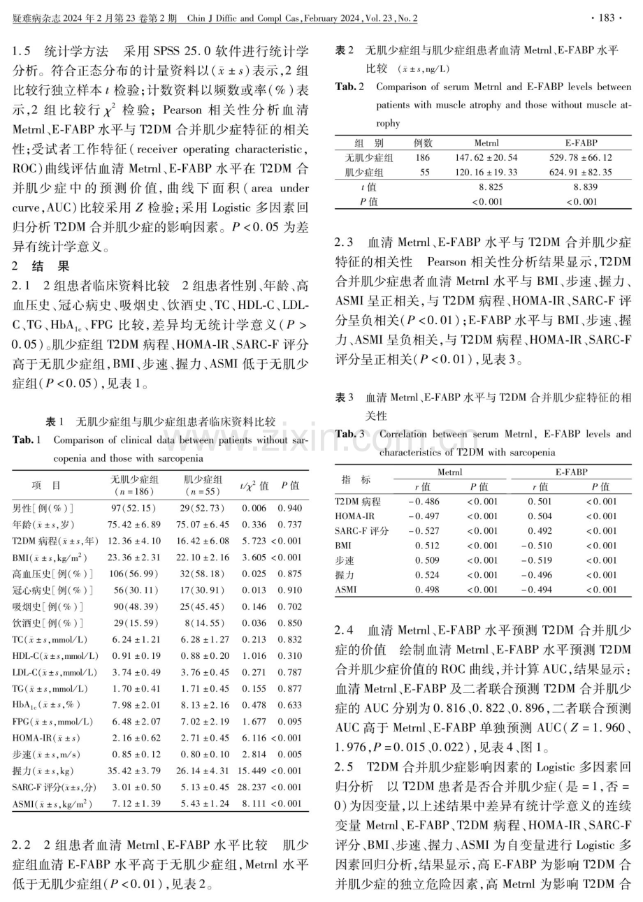 老年2型糖尿病患者血清Metrnl、E-FABP水平与肌少症的相关性分析.pdf_第3页