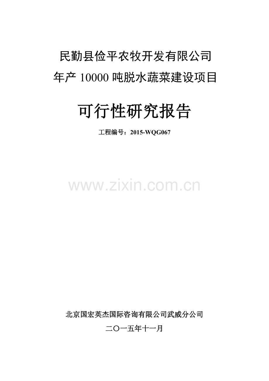 民勤县俭平农牧开发有限公司1万吨脱水蔬菜建设项目可行性研究报告书.docx_第1页