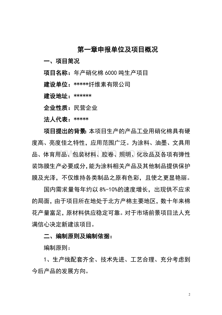 年产硝化棉6000吨生产项目可行性研究报告.doc_第2页