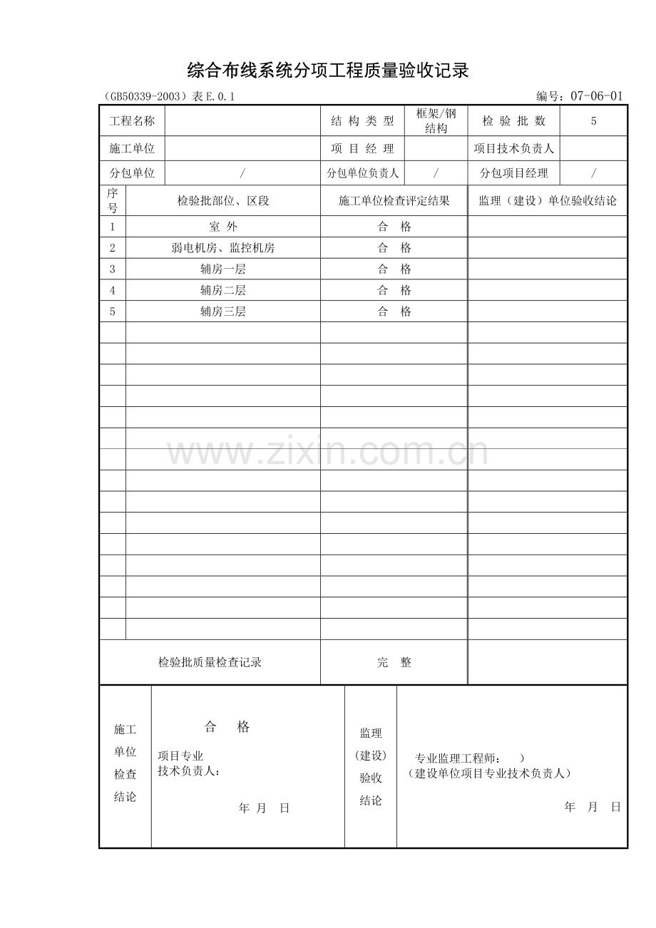 综合布线系统检验批质量验收记录.doc_第1页