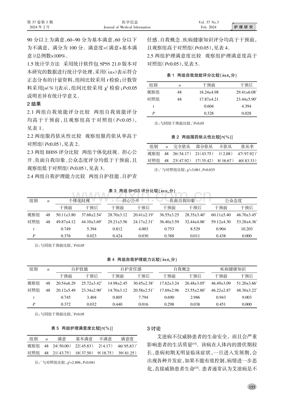 基于微信平台的护士主导式护理干预对艾滋病患者自我效能和服药依从性的影响.pdf_第3页