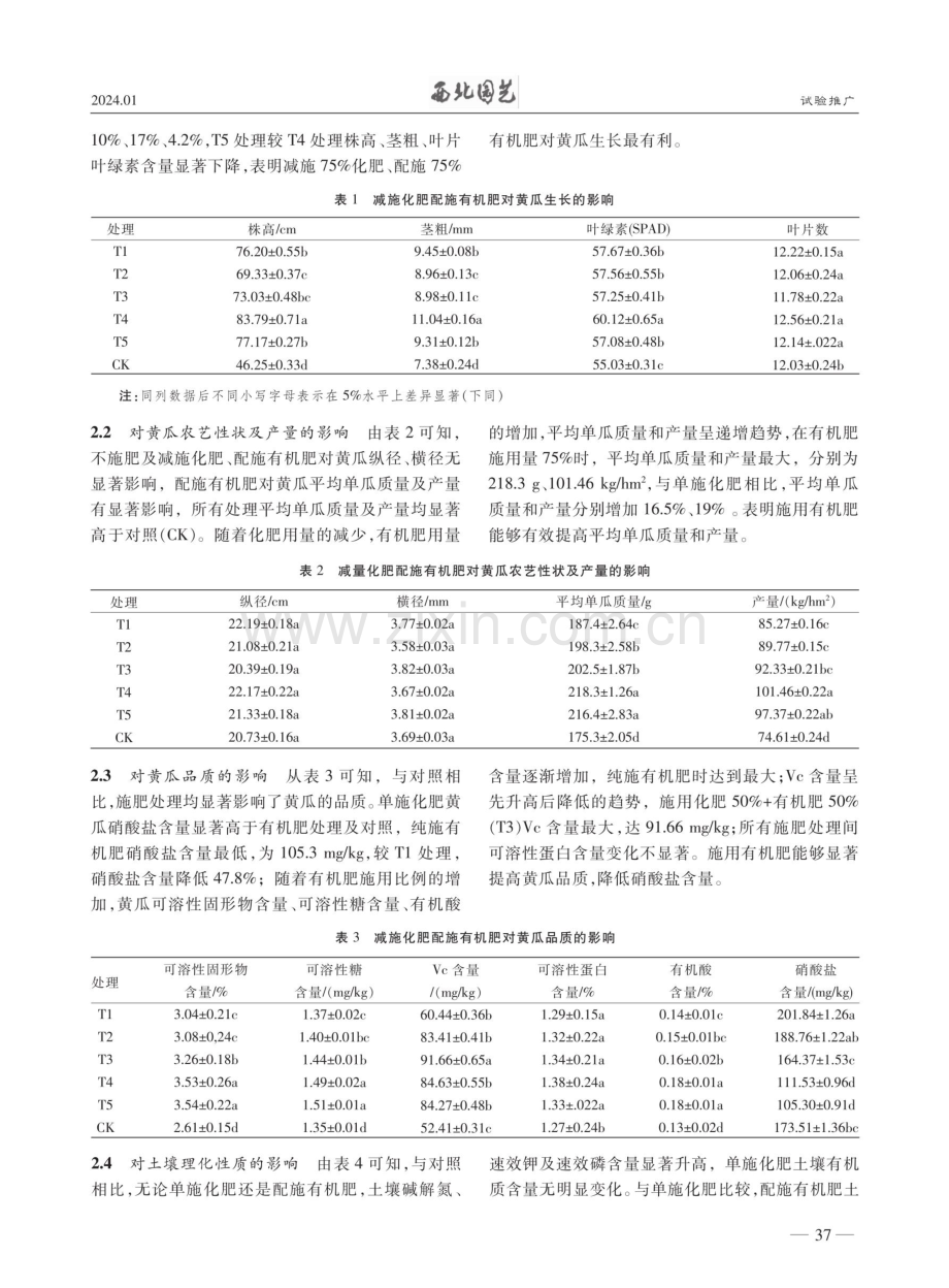 减施化肥配施有机肥对黄瓜及土壤养分的影响.pdf_第2页