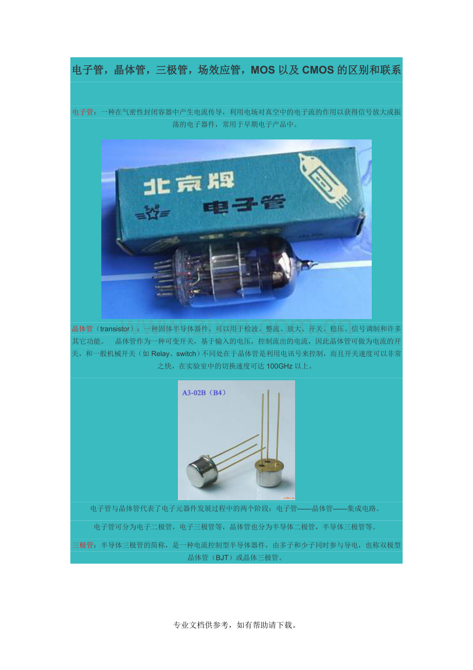 电子管-晶体管-三极管-场效应管-MOS以及CMOS的区别和联系.doc_第1页