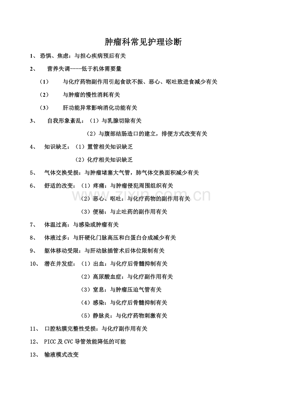 肿瘤内科常见护理诊断及护理措施.doc_第1页