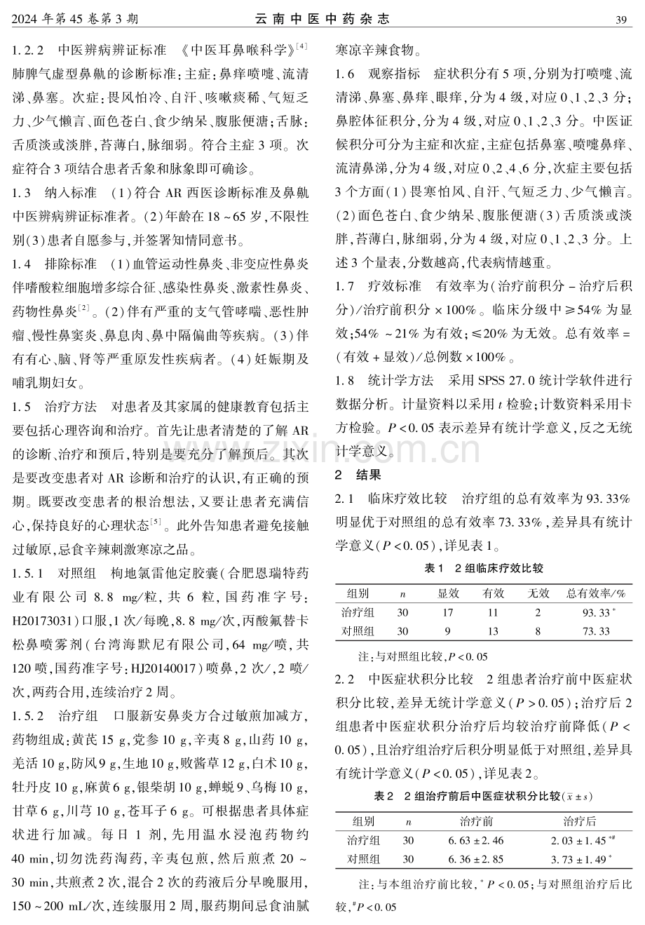 新安鼻炎方合过敏煎加减治疗肺脾气虚型变应性鼻炎的临床观察.pdf_第2页