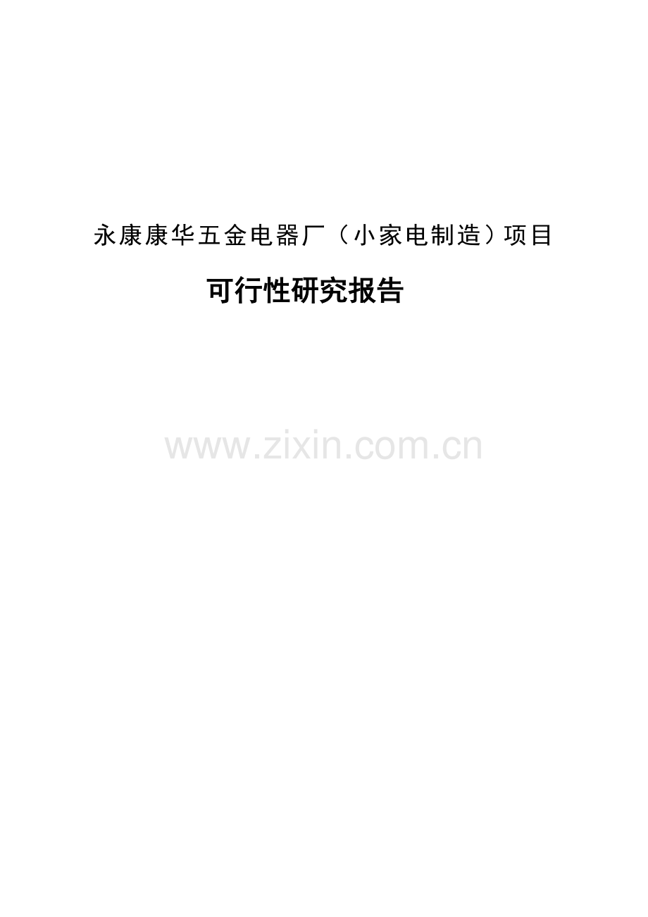 永康康华五金电器厂小家电制造项目可行性研究报告.doc_第1页