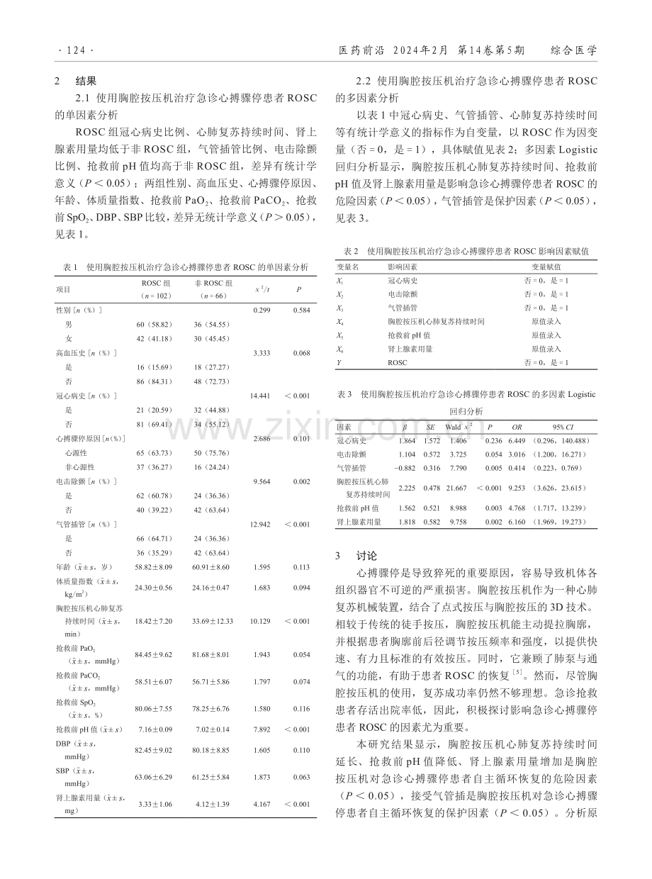 使用胸腔按压机治疗急诊心搏骤停患者ROSC的影响因素分析.pdf_第2页