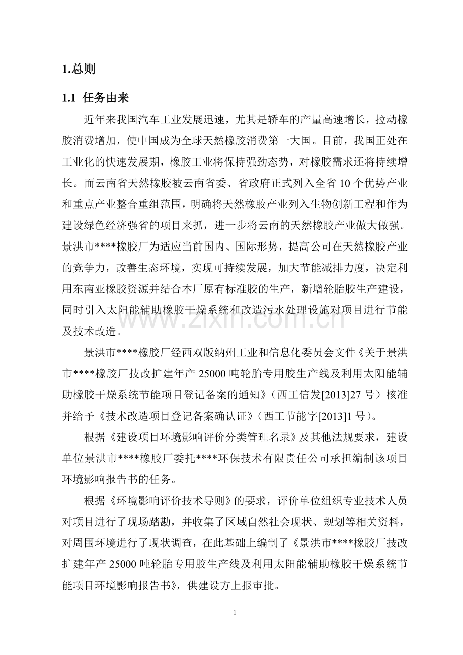 年产25000吨轮胎专用胶生产线及利用太阳能辅助橡胶干燥系统投资节能项目环境分析评价报告书.doc_第1页