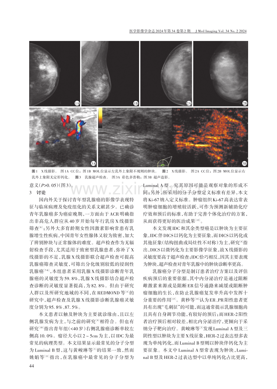 乳腺X线摄影及超声检查对不同病理类型及分子分型青年乳腺癌的诊断价值.pdf_第3页