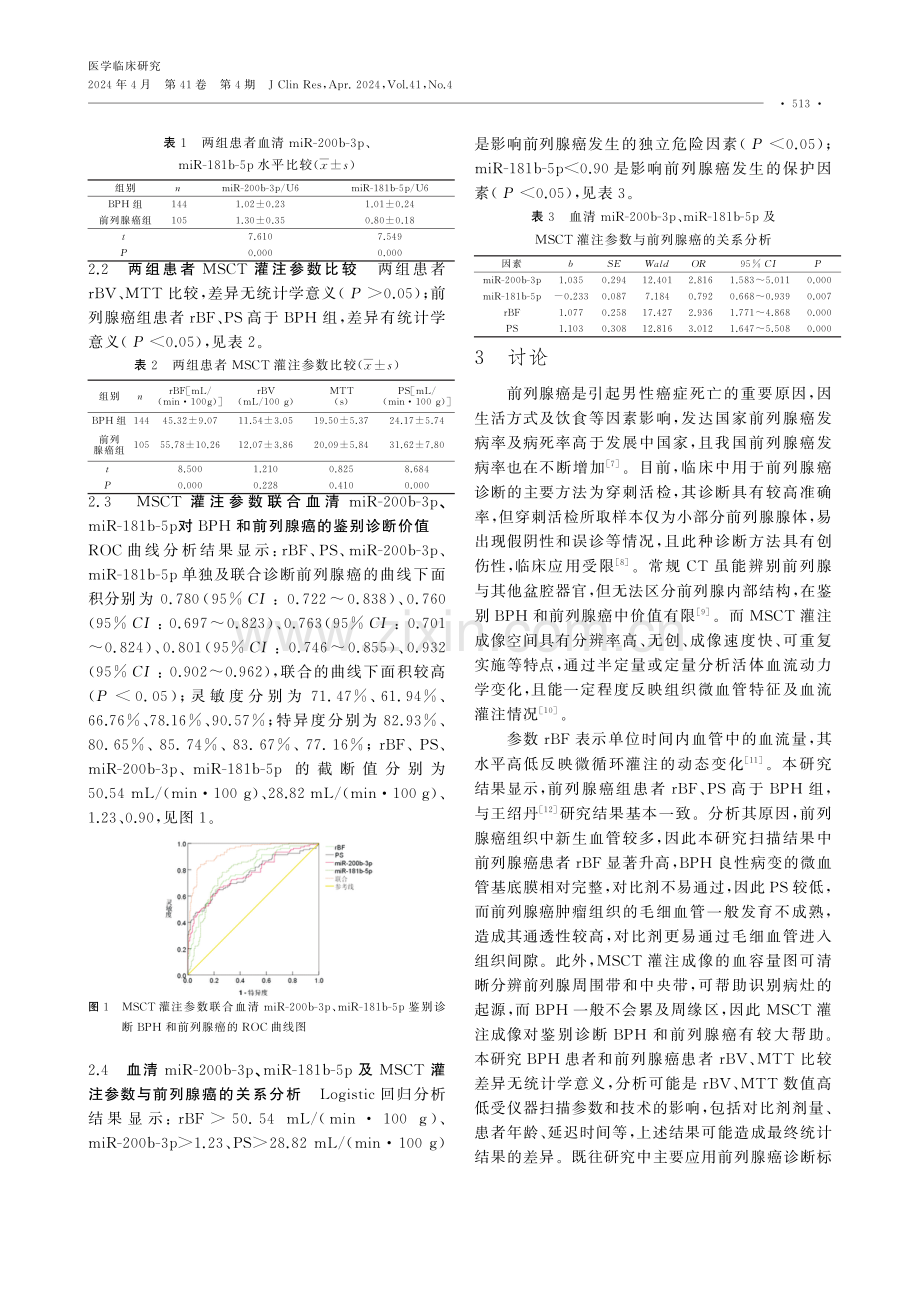 外周血miR-200b-3p和miR-181b-5p联合多层螺旋CT灌注扫描对前列腺增生与前列腺癌的鉴别诊断价值.pdf_第3页