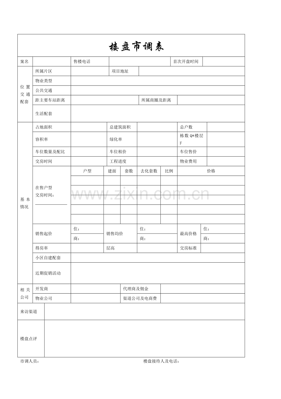 房地产楼盘市调表格.doc_第1页