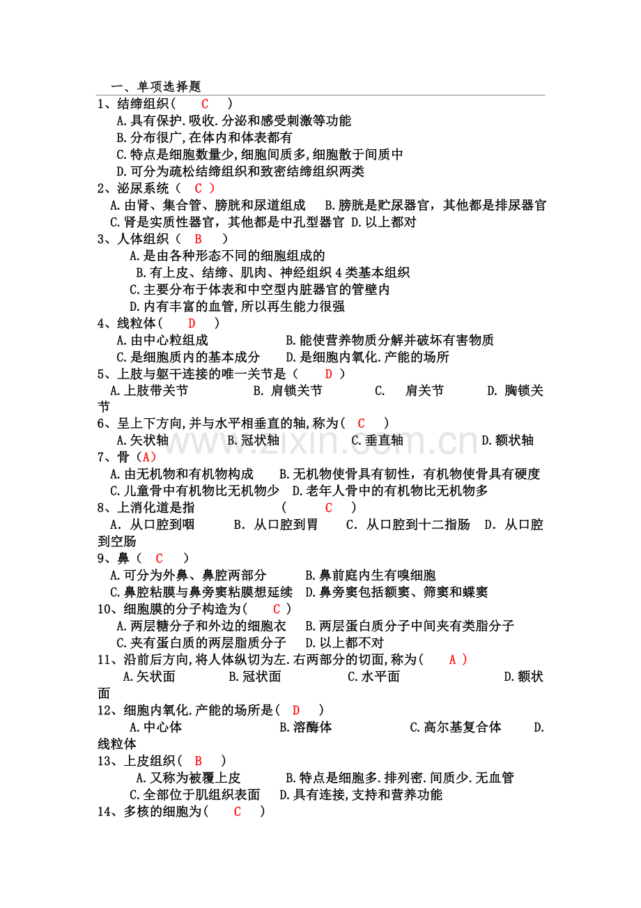 运动解剖学试题册答案.doc_第1页