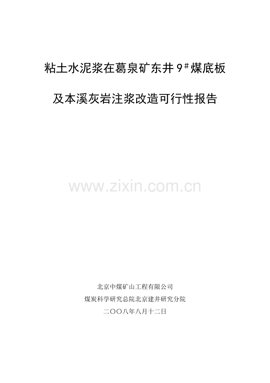 粘土水泥浆在葛泉矿东井9#煤底板及本溪灰岩注浆堵水可行性报告(最终稿).doc_第1页