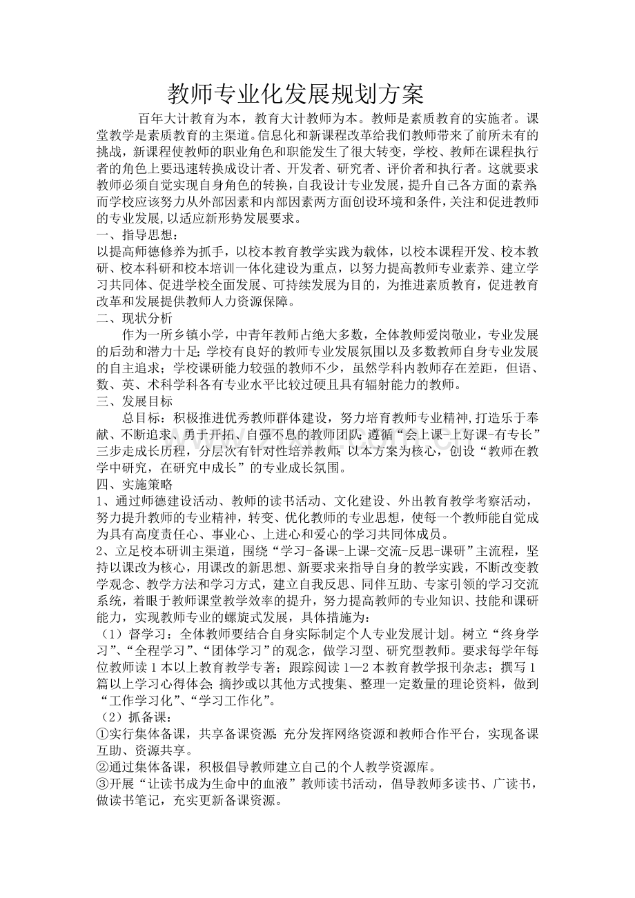 教师专业化发展规划方案.doc_第1页