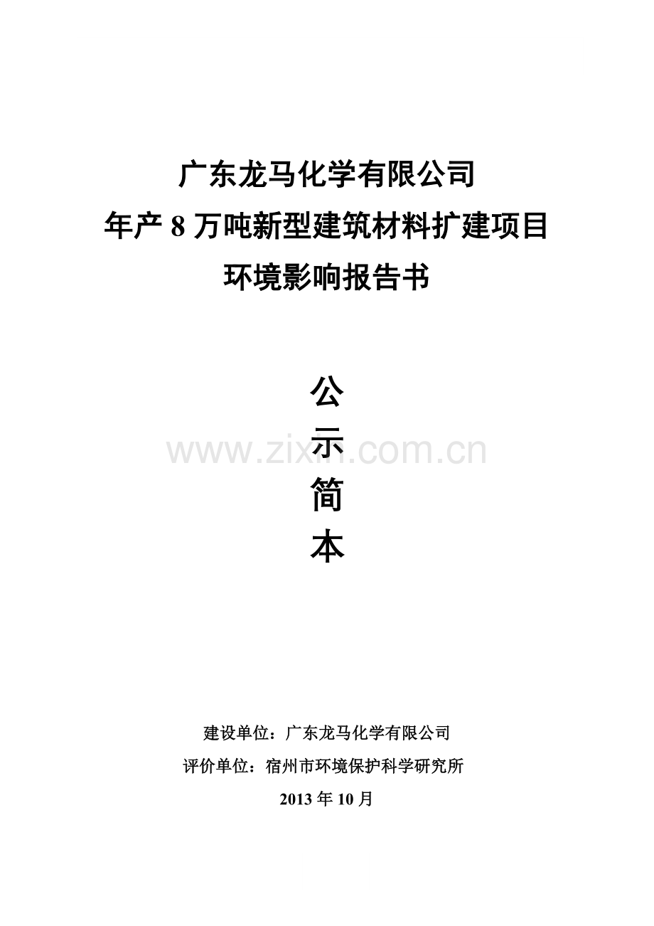 龙马化学有限公司年产8万吨新型建筑材料扩建项目申请立项环境影响评估报告书.doc_第1页