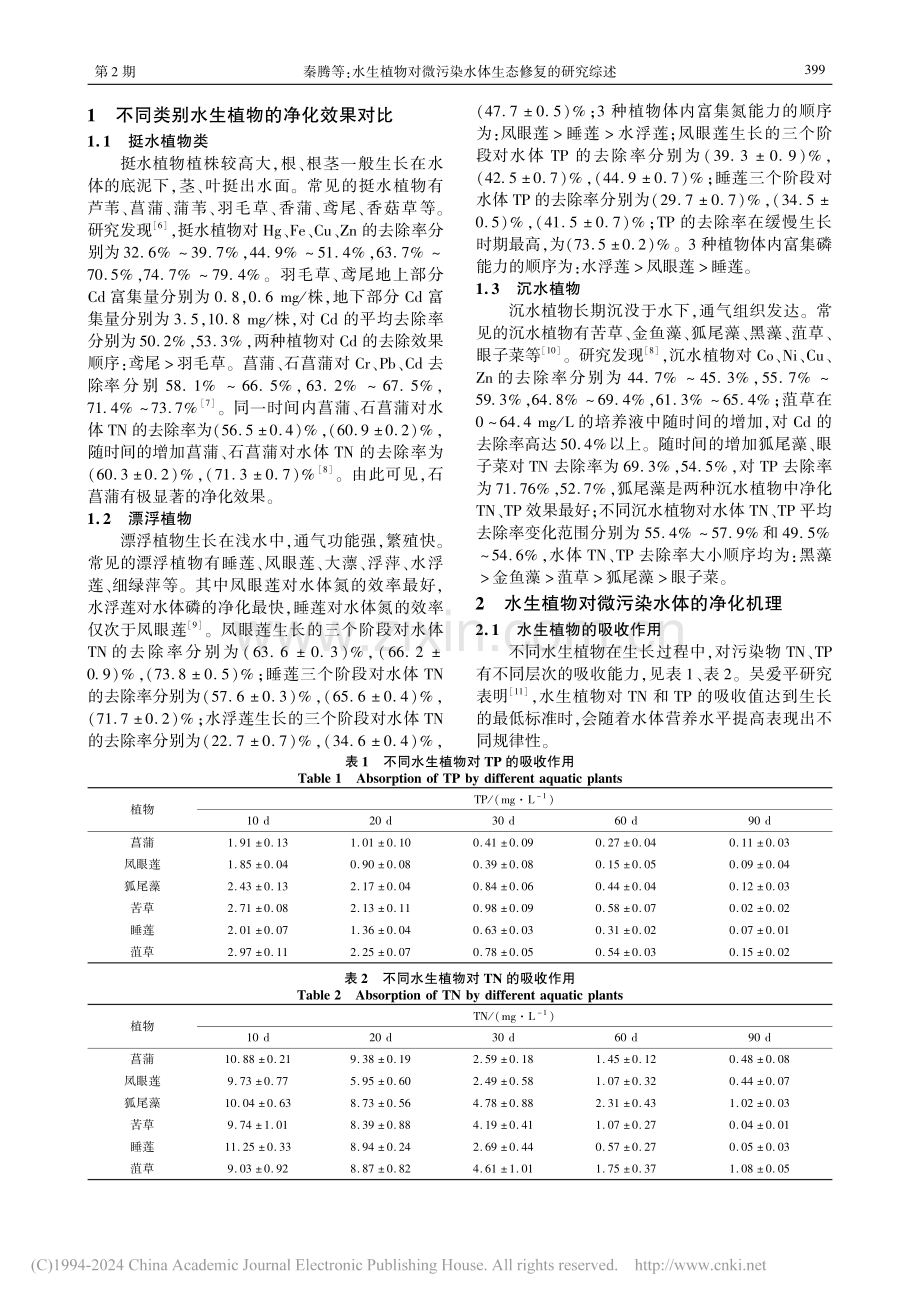 水生植物对微污染水体生态修复的研究综述_秦腾.pdf_第2页