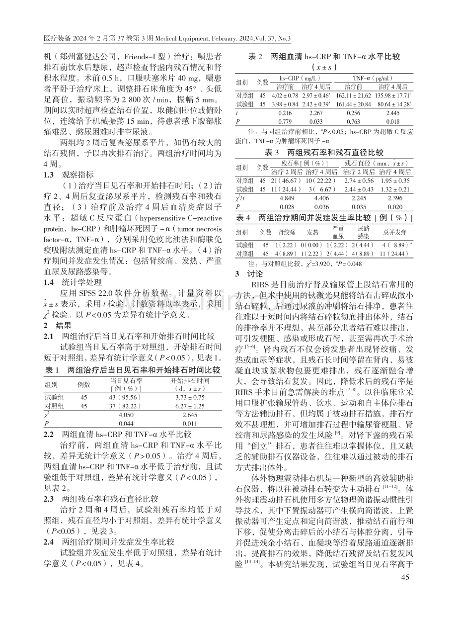 体外物理震动排石机在输尿管软镜碎石术后患者残石排出中的应用效果.pdf_第2页