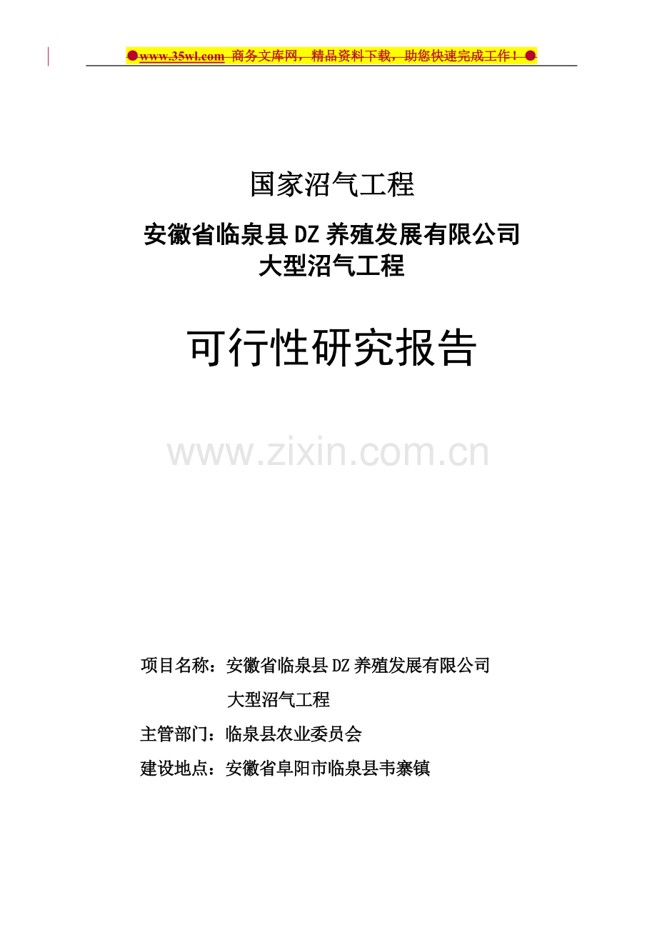 安徽临泉县dz养殖公司大型沼气工程可行性研究报告.doc_第1页