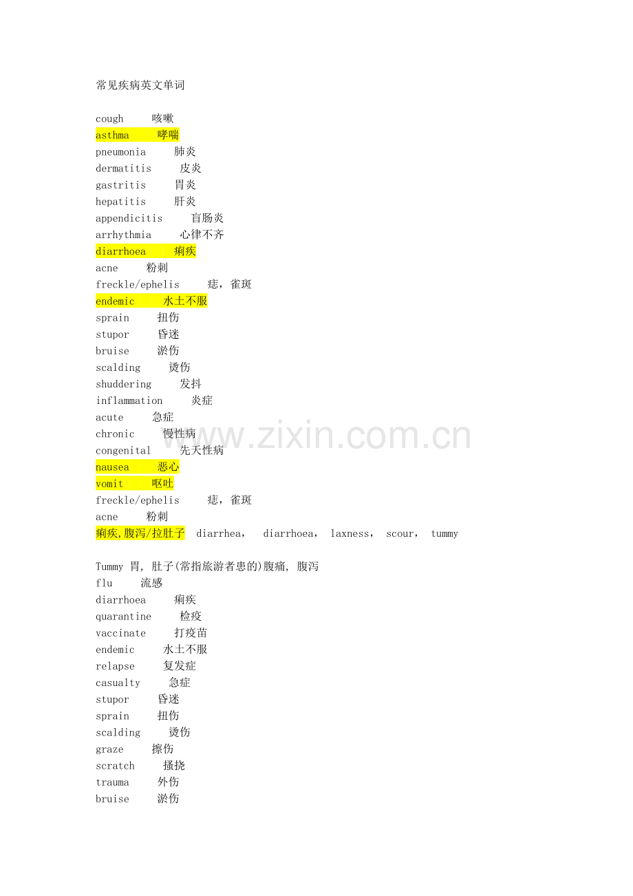 常见疾病英文单词.doc_第1页