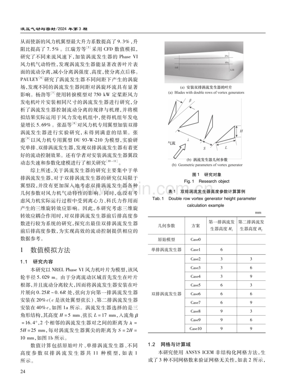 双排涡流发生器高度参数对风力机气动性能影响的研究.pdf_第2页