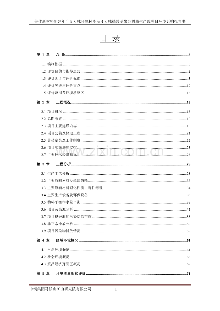 新建年产5万吨环氧树脂及4万吨端羧基聚酯树脂生产线项目环境评估报告书.doc_第1页